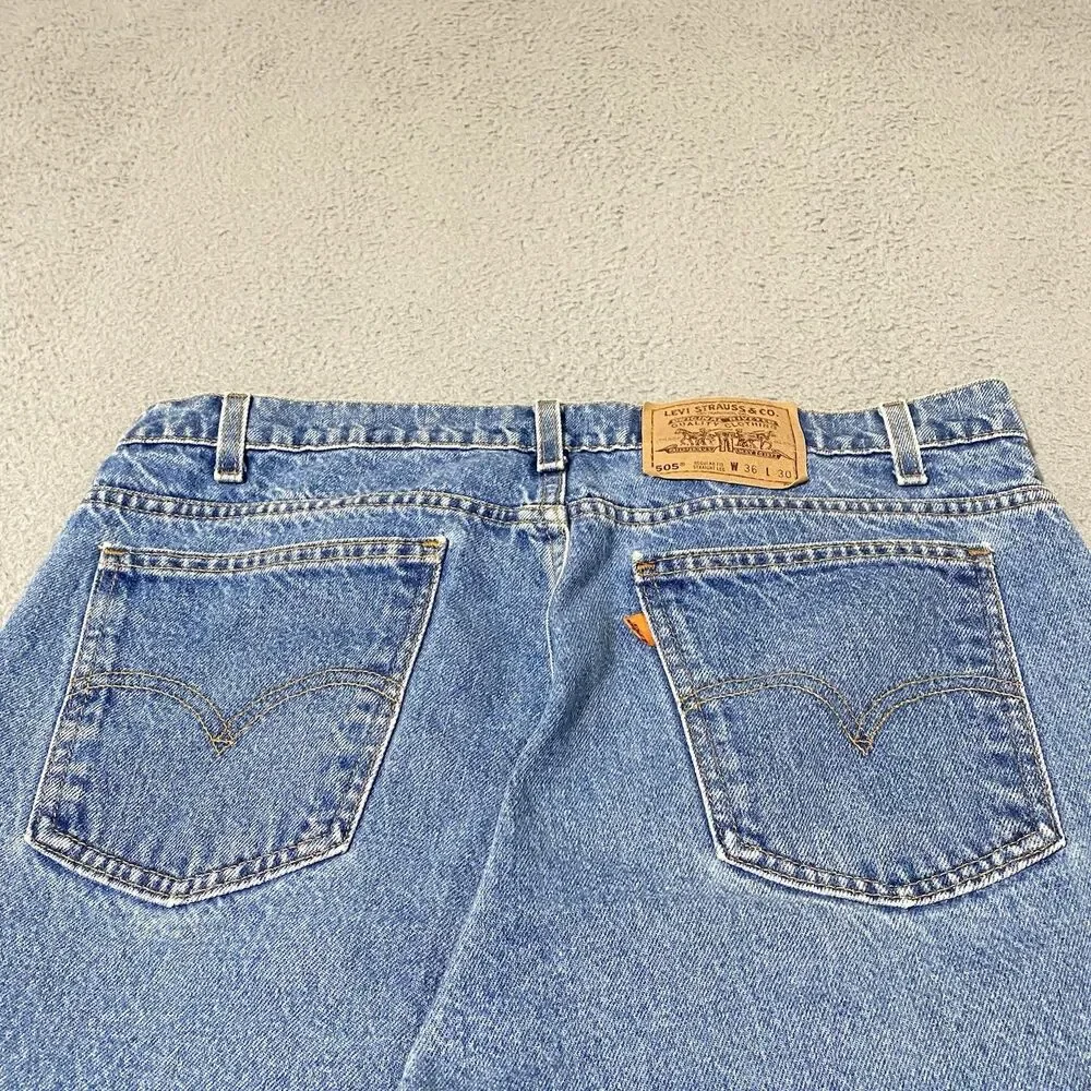 Vintage Levis 505 Jeans Men 34x29 Blue Orange Tab Regular Straight Leg Tag 36x30